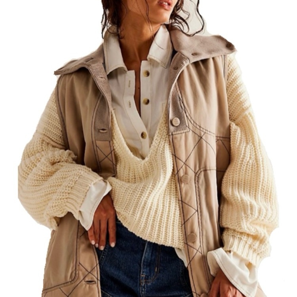 New Free People We The Free Benny Waxed Cotton Vest Cobblestone Size Large